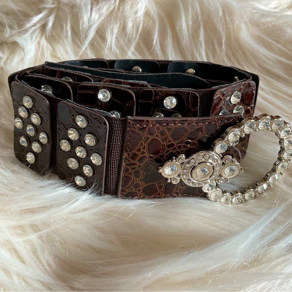 Brown Faux Crystal Stretch Belt